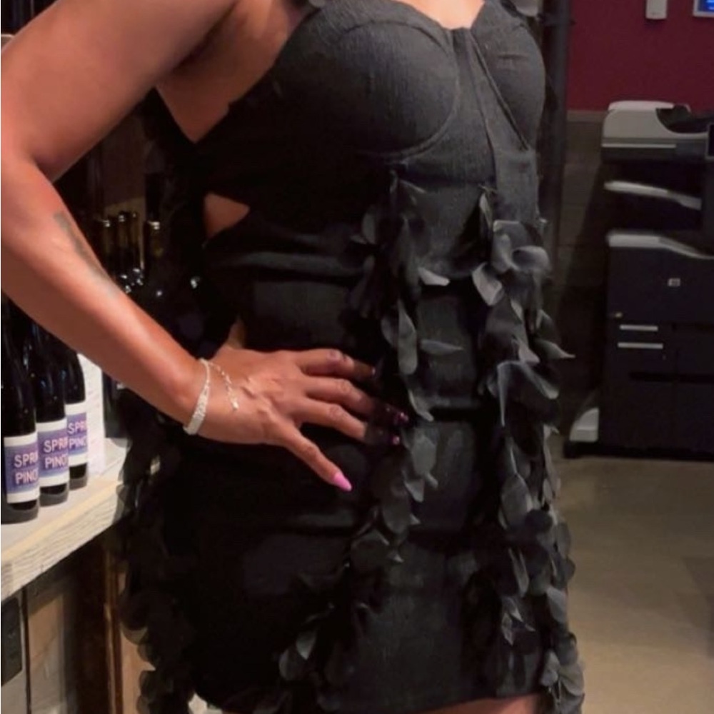 AKIRA Black Mini Dress with Floral Details